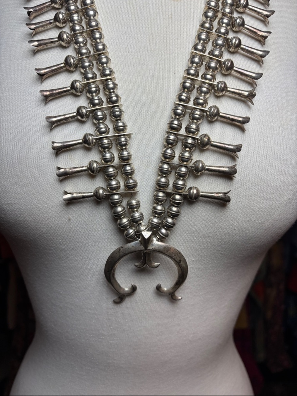 Navajo Vintage Silver Squash Blossom Necklace
